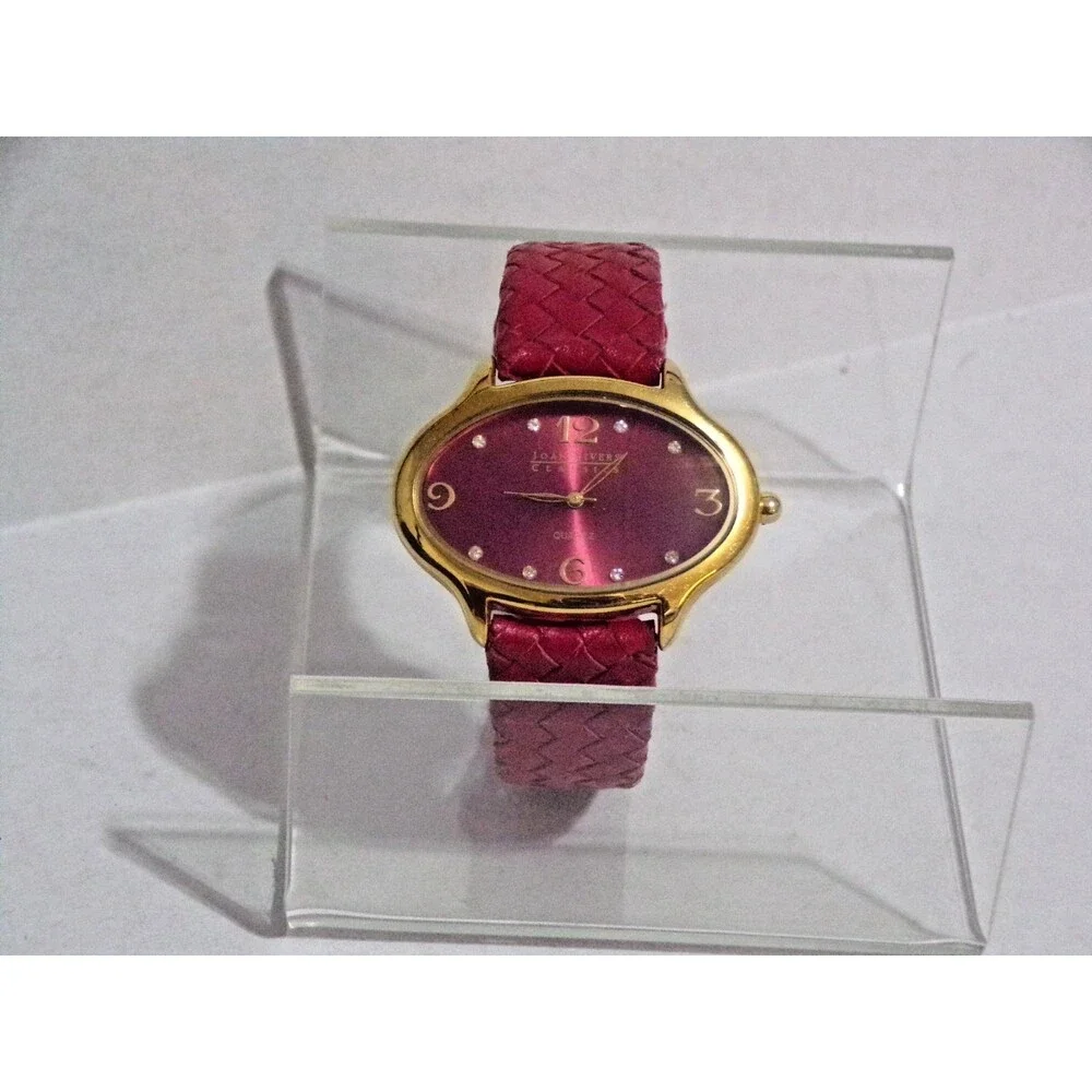 Joan Rivers Classic Collection #377 Red Leather Band Adj Gold Tone Women's Watch